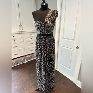 BCBG Maxazria Floor Length One Shoulder Animal Print Gown